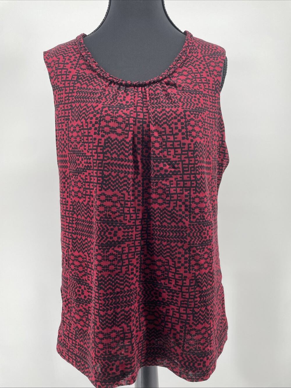 Croft & Borrow Women’s L Sleeveless Red Blouse Top Tank Sheer Overlay Black Tank